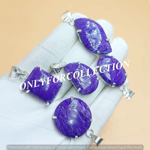 Sale Charoite Gemstone 925 Sterling Silver Plated 5 PCs Wholesale Prong Pendants - Picture 1 of 3
