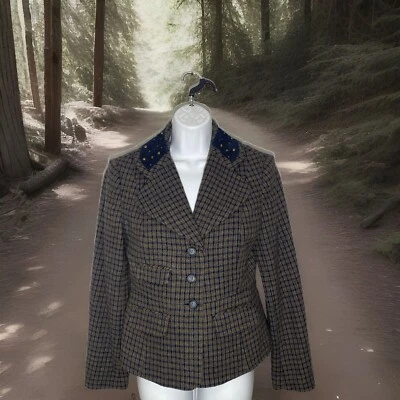 Куртка для верховой езды Sundance Catalog Blazer размер 4 клетчатая шерсть твидовый воротник с заклепками - Изображение 1 из 4
