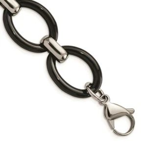 Stainless Steel Polished w/ Black Ceramic w/ 1in ext. Bracelet - Picture 1 of 5