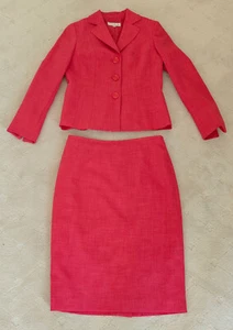 Evan Picone Women's Skirt Suit Set Size 8 Geranium Pink Buttons Blazer Lined - Picture 1 of 13