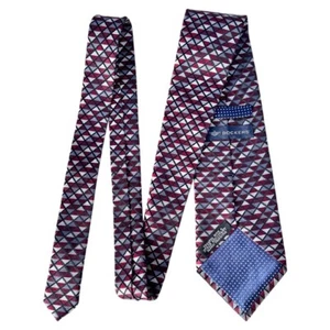 Dockers Mens Neck Tie Burgundy Red grey Geometric Print Woven 100% Silk 4" - Picture 1 of 3