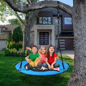 40"Round Blue Saucer Tree Swing 900D Oxford Waterproof Max 700Lbs W/Hanging Rope - Picture 1 of 13