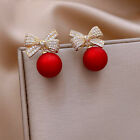 Elegant Pearl BowKnot Stud Earrings For Women Girl Christmas Jewelry Sweet Heart