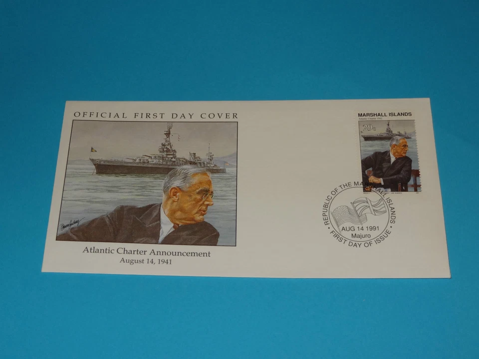 WWII FDC W23-1 Roosevelt Atlantic Charter USS Augusta * 50th Anniversary - Image 1 of 1