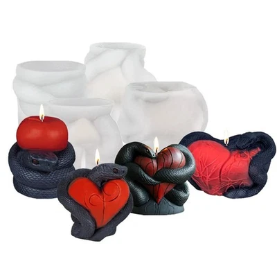 哥特式蛇心蜡烛硅胶模具3D缓解万圣节苹果蛇模具 — 第 1/4 张图片