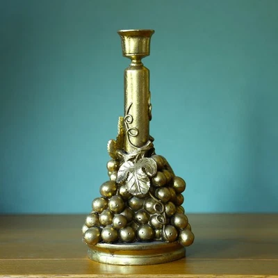Resin Antique Gold Grape Bunch Candlestick Dinner Candle Holder Table Decor Gift - Image 1 of 3