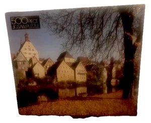 Golden Puzzle Homes Along The Riverfront  Europe Vintage New Sealed 500 Piece - Picture 1 of 5