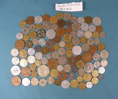 Antq & Vntg Foreign Coins Lot of 107 Mixed Metal Coins Circulated Very Nice Cond - Image 1 of 4