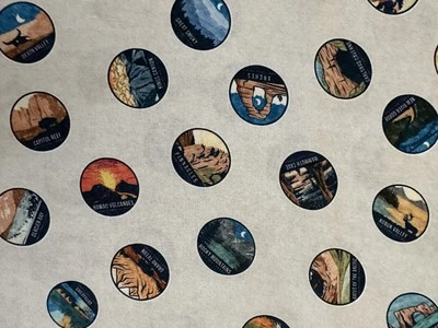 MINI MEDALLONES DE PARQUES NACIONALES ON THE ROAD AGAIN POR QT TELA DE VIAJE EE. UU. MEDIA YD Foto 1 de 4