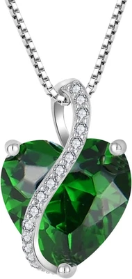 Collana Cuore Argento 925 Con 12 Pietra Portafortuna Zirconia Cubica Ciondolo pe - Immagine 1 di 4