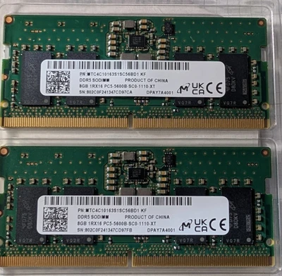 DDR5 SODIMM 2x8GB 1Rx16 (16GB) PC5-5600B-SC0-1110-XT  Memory Sticks - Image 1 of 2