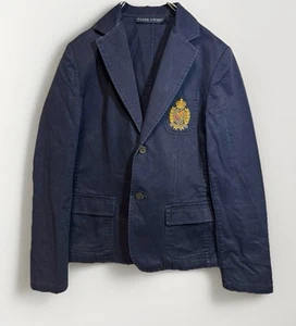 VTG Ralph Lauren Blazer 90s Crest Logo Navy Cotton Jacket S M Prep Japan Made - Picture 1 of 7