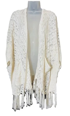 Umgee Mujer Boho Crochet Capucha Kimono Encogerse de hombros Borlas Talla M/L Crema Foto 1 de 4