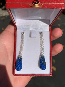 Pendientes de perlas lapislázuli diamantes oro 18ct en caja 10,1 gramos - Imagen 1 de 14
