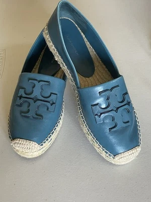 TORY BURCH LEATHER INES PLATFORM ESPADRILLE IN BRISK BLUE US 8,5 - Image 1 of 4