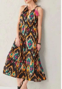 CharliePaige Light Cotton Tiered Halter Neck Maxi Dress Size M Aztec Ikat Boho - Picture 1 of 11
