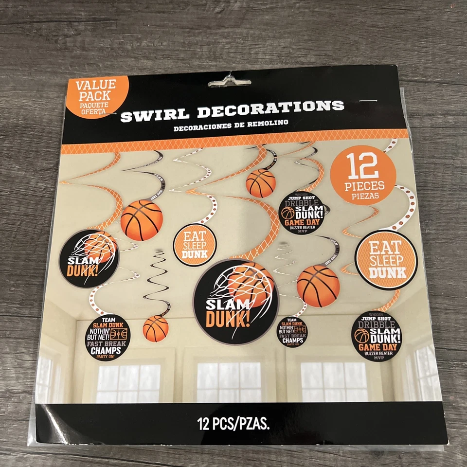 Nothin But Net Basketball Hanging Swirl Decorations 12 Per Pack 3 Paper - Image 1 of 2