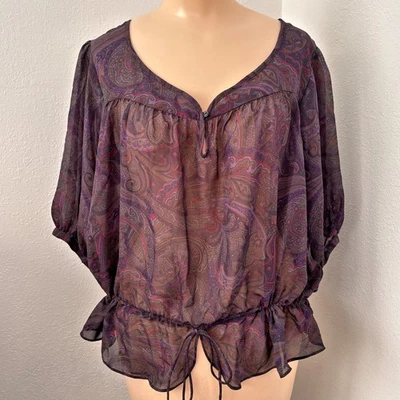 Blusa campesina transparente para mujer talla grande púrpura cachemira nueva sin etiquetas Boho Cottagecore Foto 1 de 4