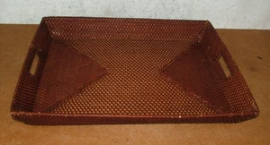 Large Vintage Rattan Brown Handmade Wood Serving Tray - Picture 1 of 3