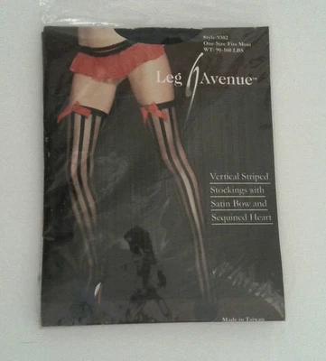 Medias Leg Avenue Verticales Rayas Negro Rojo Satinado Lazo Estilo 9302 Foto 1 de 2