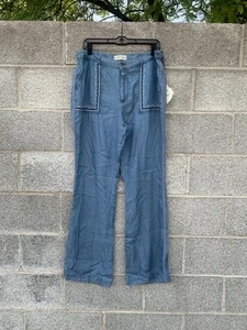 NWT Knox Rose Pants Blue Chambray Embroidered Wide Leg Pants Pockets Women’s 14 - Picture 1 of 14