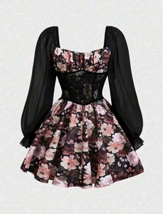 Damen Kleid Blumen Muster Tracht L Neu Ärmel - Bild 1 von 7