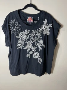 Camiseta Johnny Was Addison Relajada Especial Flor Negra Floral Sol Algodón Camisa XXL - Imagen 1 de 11