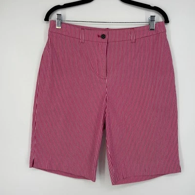 Bermudas Anne Klein para mujer 10P PETITE rosa fucsia blanco rayas bolsillos Foto 1 de 4
