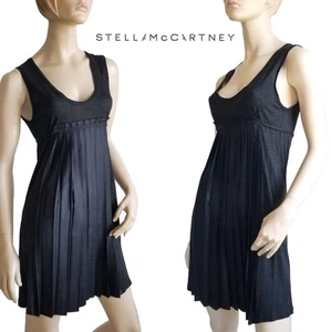 STELLA McCARTNEY Sleeveless Charcoal Gray & Black Pleated T-Shirt Dress Sz 40/4 - Picture 1 of 6