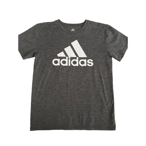 Adidas T-Shirt Youth Size XL 18/20 Gray Solid Big Front Short Sleeves White Logo - Picture 1 of 8