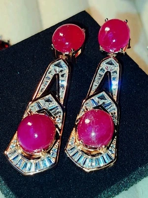 925Silber OHRRINGE HÄNGER , Edelsteine  Rubin und cz 585Karat Rotgoldvergoldung. - Bild 1 von 4