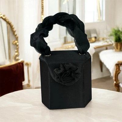 Mini Bolso sin asas de noche negro vintage con moño graduación boda formal Y2K Boho Foto 1 de 4