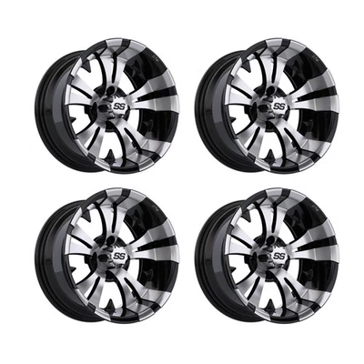 Set of 4 Golf Cart GTW Vampire 12 inch Machined and Black Wheel With 3:4 Offset — 第 1/4 张图片