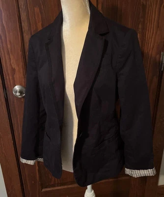 AE American Eagle Women's Cotton Blazer One Button Jacket Navy Blue Pockets Sz L - Image 1 of 4