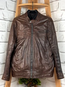 Strellson Swiss Men's Leather Jacket Classic Zip Brown Size M - Picture 1 of 10