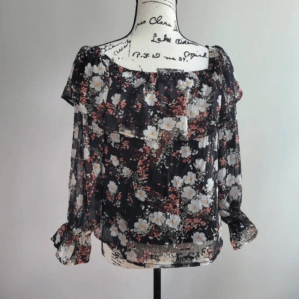 Blusa con volantes florales transparentes Abercrombie & Fitch cabaña prarie hada Foto 1 de 4