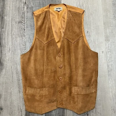 Vintage 1970s GAP Suede Vest Camel Cognac Tan Hippie Western Waist Coat Mens M - Image 1 of 4