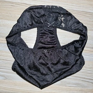 Vintage Slippery Nylon Panty Sissy Black Lace Silky Brief Size 7-8 Hip 38-42" - Picture 1 of 18