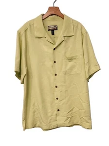 Havana Jacks Cafe Hawaiian Shirt Yellow Palm Trees Embroidered Button Up Large - Picture 1 of 15