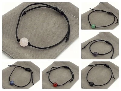 Handmade 8mm Crystal Healing Gemstone cord Bracelet & Velvet Pouch 15+ Styles - Image 1 of 2