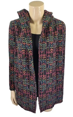 Field Flower Kerry 黑色羊毛连帽开襟开衫毛衣,尺寸 S,二手状况完好 Anthro — 第 1/4 张图片