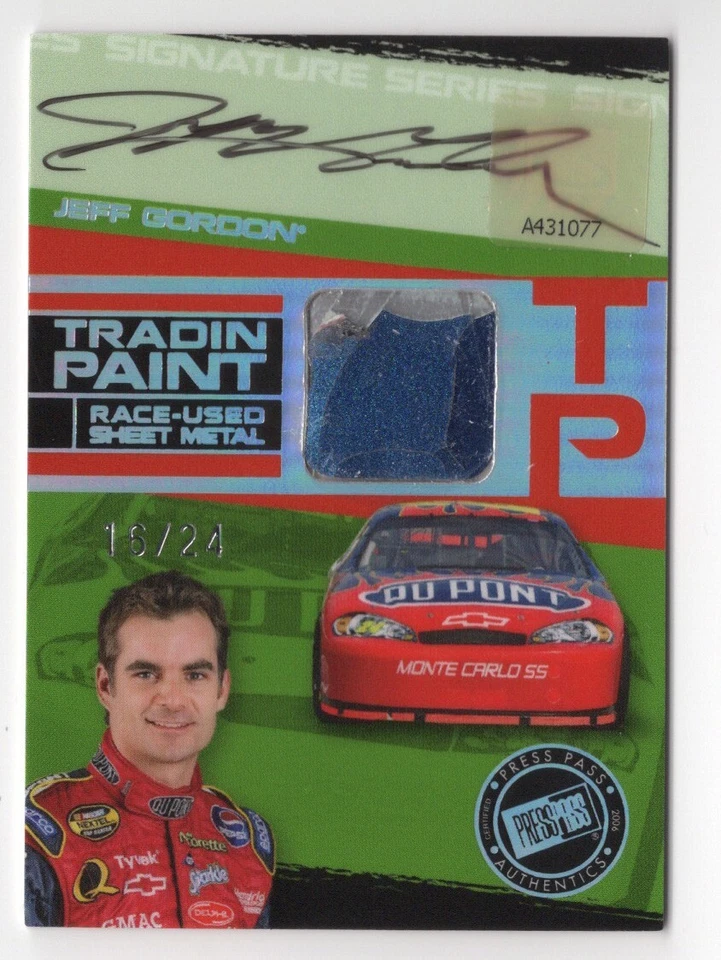 Jeff Gordon 2006 Press Pass VIP Tradin Paint Sheet Metal Autograph Card /24 - Image 1 of 2