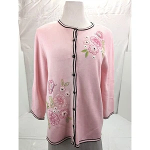 Vntg Alfred Dunner Womens Pink Embroidered and Beaded Button Up Cardigan Size S - Picture 1 of 9