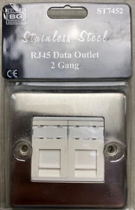 BG ST7452 Stainless Steel RJ45 Data Outlet 2 Gang - Picture 1 of 3