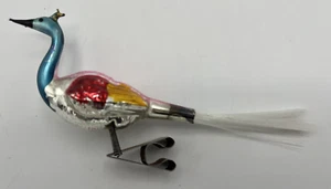 Blown Mercury Glass Bird Christmas Ornament Clip On Colorful Vintage - Picture 1 of 9