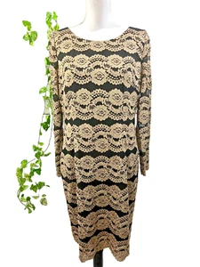 Cremieux Dress size 12 Gold Black Lace Straight Sheath Stretch Cocktail Knee - Picture 1 of 14