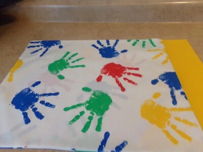 FUNDA DE ALMOHADA TAMAÑO VIAJE NIÑOS ESTAMPADO A MANO/ORO/AMARILLO PUÑO 14X20 #8623 Foto 1 de 3