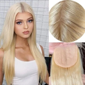 Hellblonde Seidenbasis Echthaarverschluss Seidenoberteil Spitzenverschluss kostenloses Teil 5x5 - Bild 1 von 10