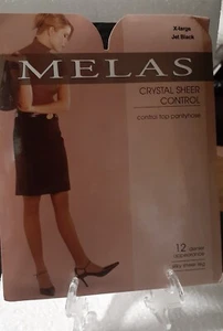 MELAS Crystal Sheer Control Top Pantyhose 12 Denier X-Large Jet Black - Picture 1 of 6