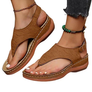 Women's Comfort Orthotic Flat Sandals, Texture Thong Sandals Arch Support Style - Picture 1 of 40